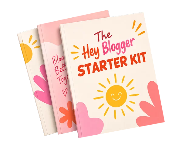 Stack of three books showing the Hey Blogger Starter Kit cover